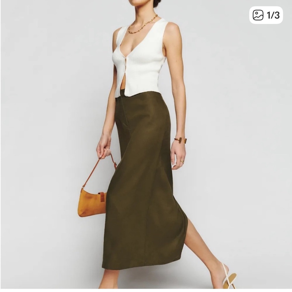 NWT Reformation Gia Linen Skirt in Deep Olive